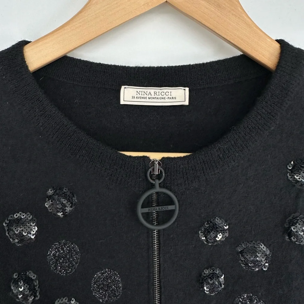 Nina Ricci Black Sequin Embellished Wool Blend Jacket size Medium